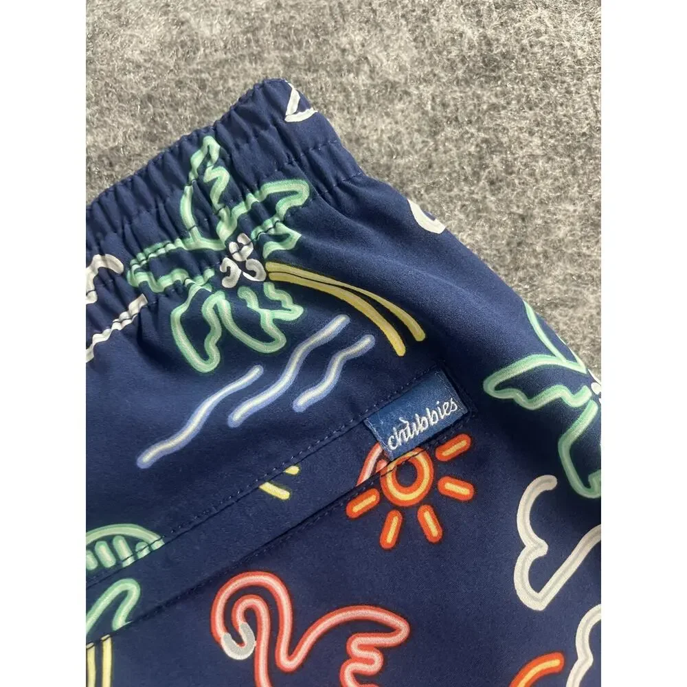 Chubbies Shorts Mens 2XL Swim Trunks Blue Flamingo Palm Trees Coctail Lined A14